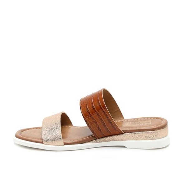 Coach And Four Brown Gold Lecce Croc Rose Metallic Slide Sandals - Picture 3 of 7